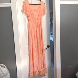 Peach lace maxi dress